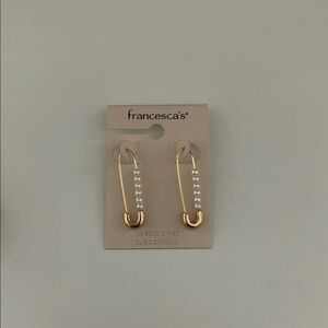 Francesca's Gold Pearl Safety Pin Earrings